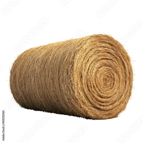 Large round bale of hay isolated on a white background. Perfect for agricultural, farming, and rural-themed projects and illustrations. photo