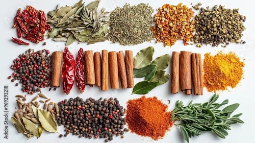 Fototapeta Naklejka Na Ścianę i Meble -  Assorted dried spices and herbs on white background