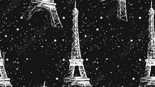 Seamless Pattern of Paris Eiffel Tower White Contour