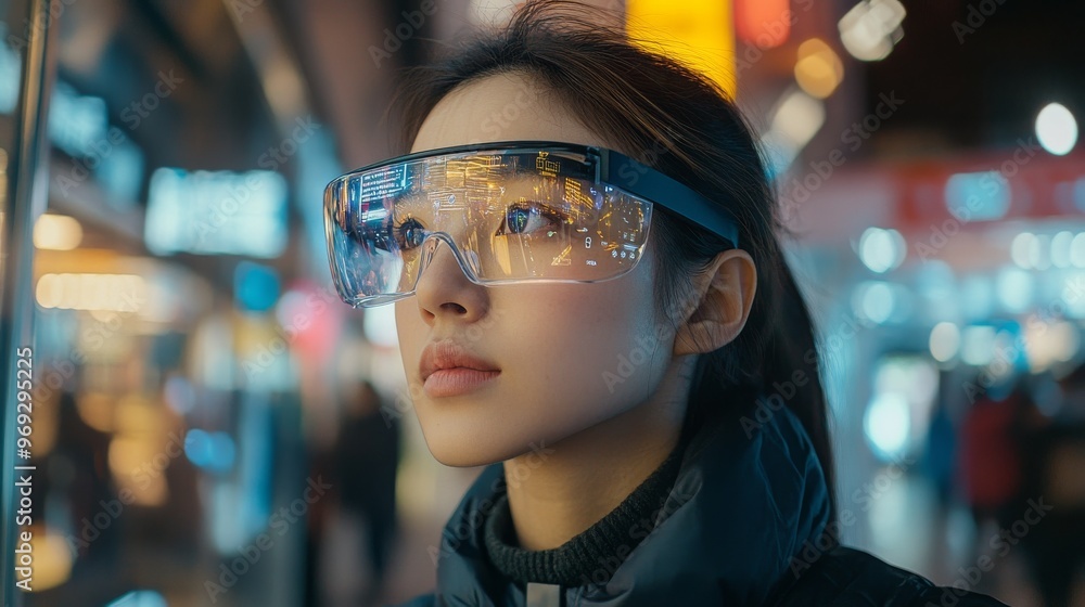 Smart wearable AR devices projecting holographic travel guides: Glasses providing real-time augmented reality navigation and tourist information. Smart wearable AR devices projecting holographic travel guides: Glasses providing real-time augmented reality navigation and tourist information.