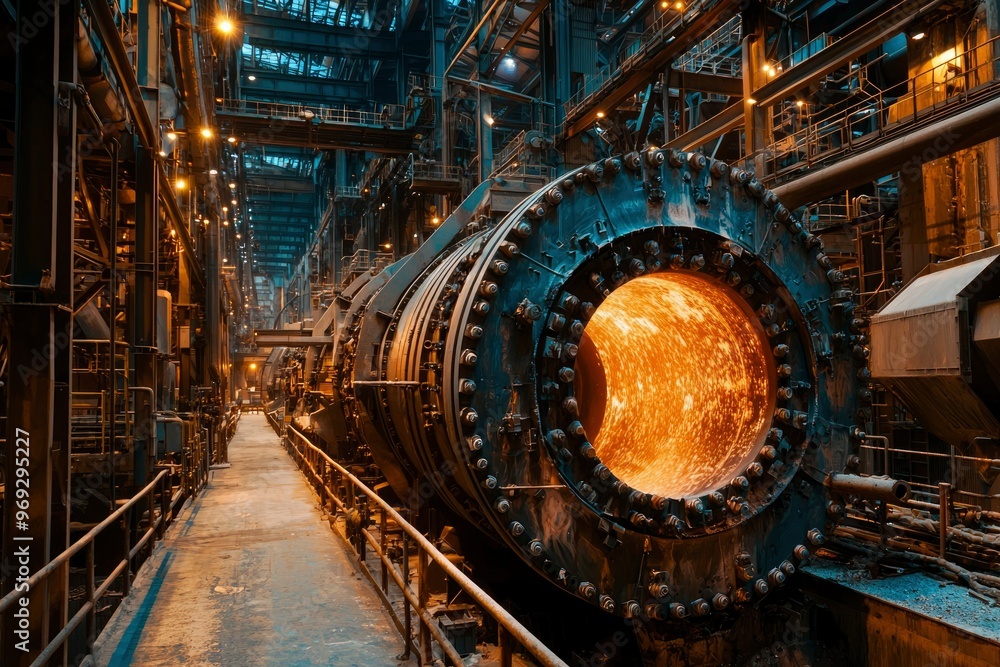 Obraz premium Industrial Rotary Furnace with Glowing Interior