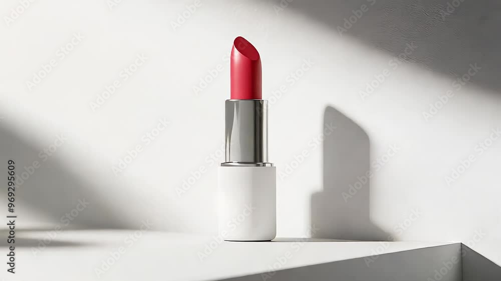 Minimalist display of a vibrant pink lipstick in modern lighting. Concept of beauty and elegance. Minimalist display of a vibrant pink lipstick in modern lighting. Concept of beauty and elegance.