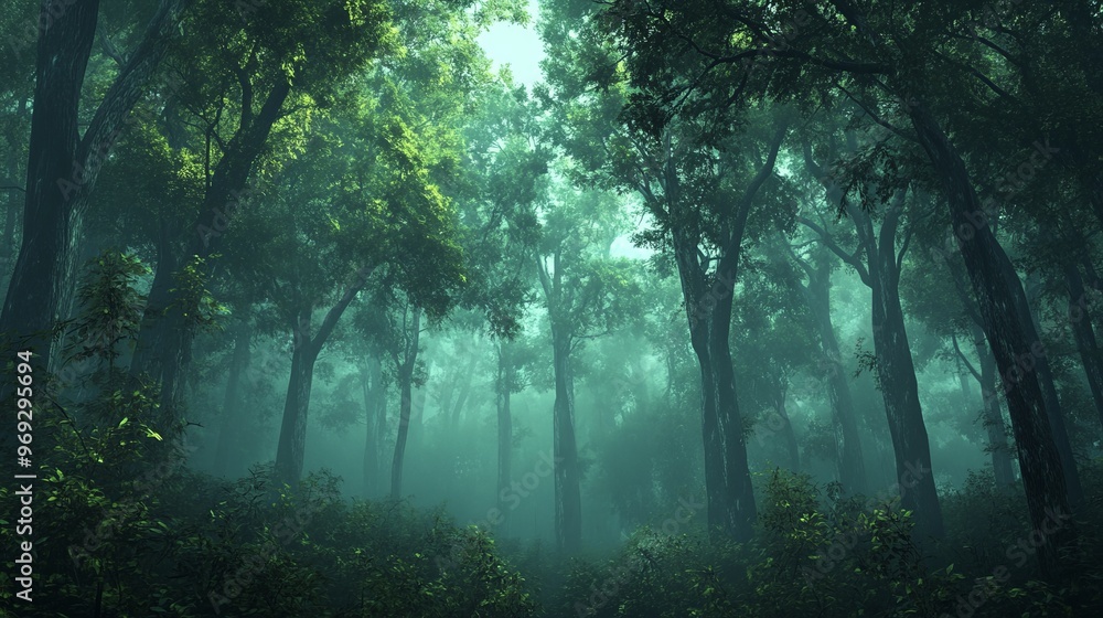 A high-definition background image of a dense, misty forest with towering trees. A high-definition background image of a dense, misty forest with towering trees.