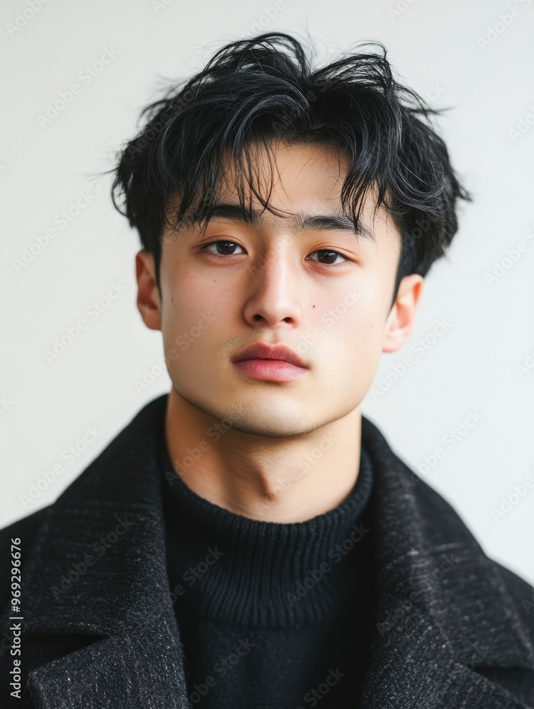 Image of young Asian man on white background with generative ai Image of young Asian man on white background with generative ai