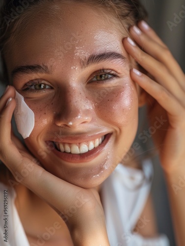 Beauty Close-up with Facial Mask and Smiling Expression photo