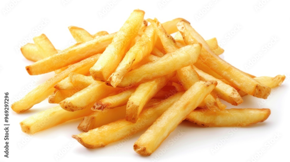 A stack of crispy French fries on a clean white background, perfect for food and snack illustrations A stack of crispy French fries on a clean white background, perfect for food and snack illustrations