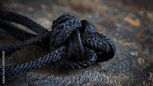 Japanese martial art black belt tied in a knot. photo