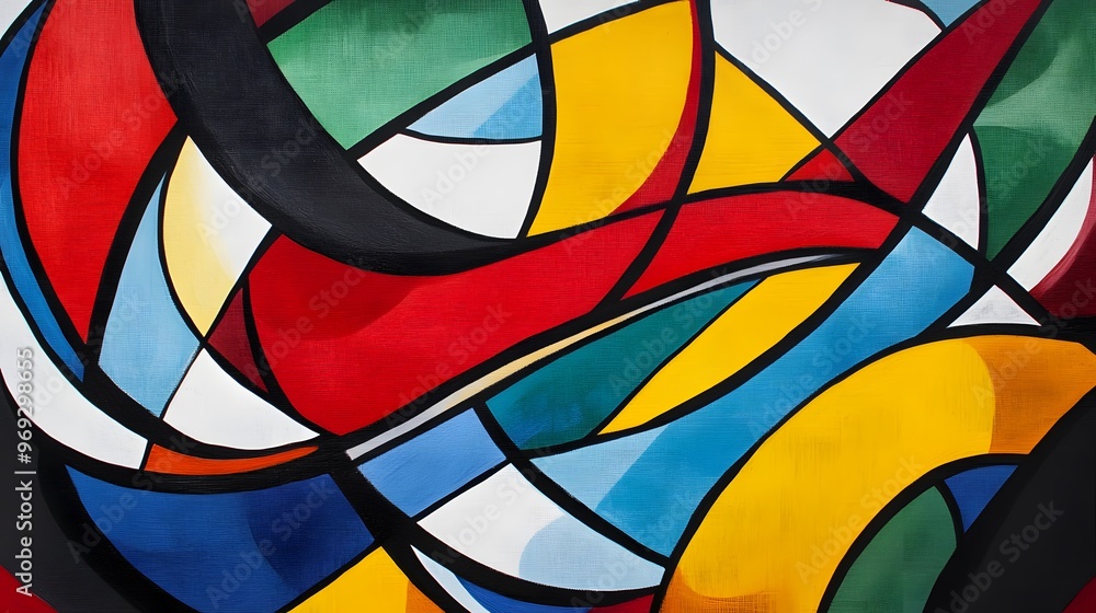 Fototapeta premium Abstract lines and curves in bold, primary colors intersecting to create a modern, energetic feel.