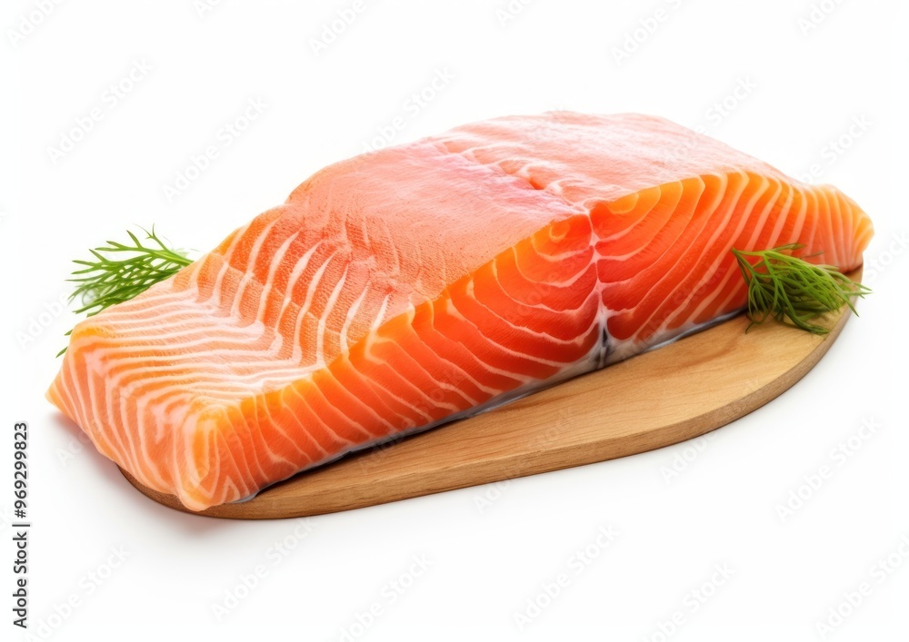 Fresh salmon fillet on board Fresh salmon fillet on board