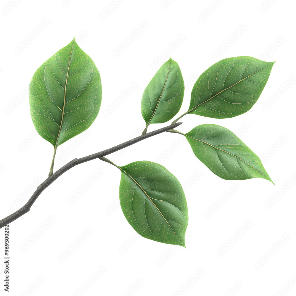 Fototapeta premium Close-up of a green leafy branch on a white background. Perfect for nature, botanical, and environmental needs.