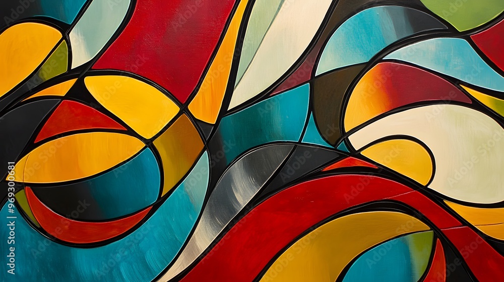 Fototapeta premium Abstract lines and curves in bold, primary colors intersecting to create a modern, energetic feel.