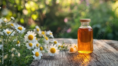 Wallpaper Mural Fresh honey in a bottle on rustic wood, placed next to beautiful flowers in full bloom, highlighting natural sweetness. Torontodigital.ca