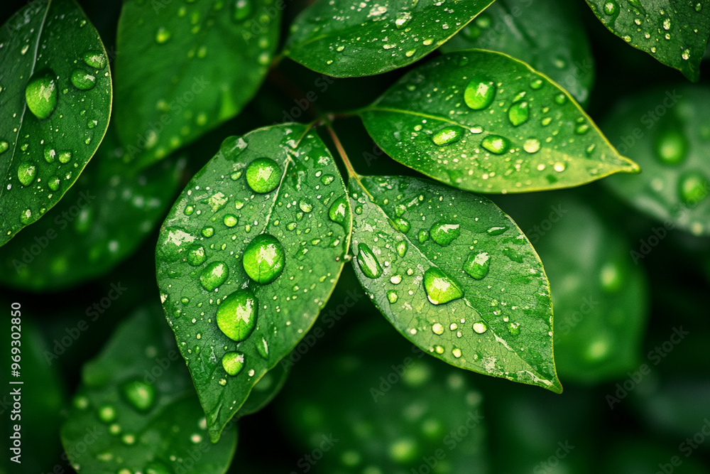 Dew on the green natural leaves and blurred background Dew on the green natural leaves and blurred background