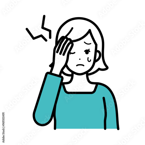 Woman, ill health headache, illustration.
