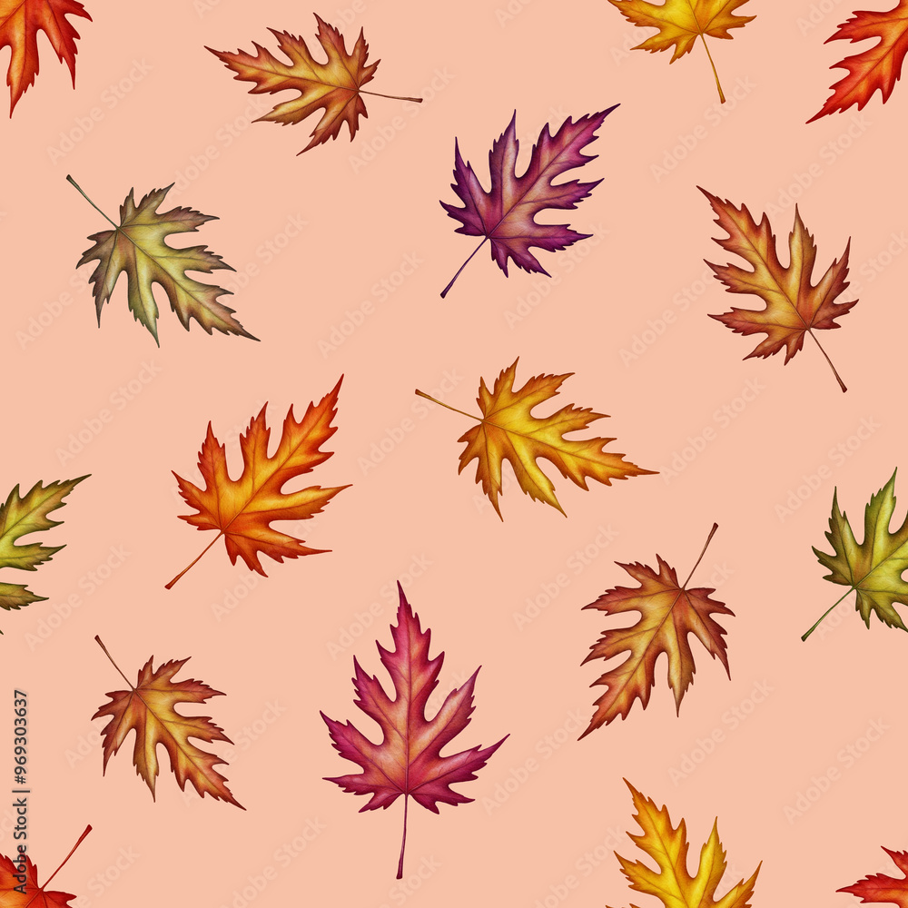 Seamless Autumn Leaves Pattern: Elegant Fall Foliage Design with Vibrant Maple, Oak, and Birch Leaves in Warm Seasonal Hues. Perfect for Fabrics, Wallpapers, and Digital Art Seamless Autumn Leaves Pattern: Elegant Fall Foliage Design with Vibrant Maple, Oak, and Birch Leaves in Warm Seasonal Hues. Perfect for Fabrics, Wallpapers, and Digital Art