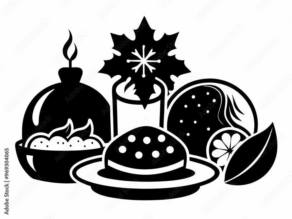 Christmas Food Black Silhouette,christmas food silhouette, black holiday feast Christmas Food Black Silhouette,christmas food silhouette, black holiday feast