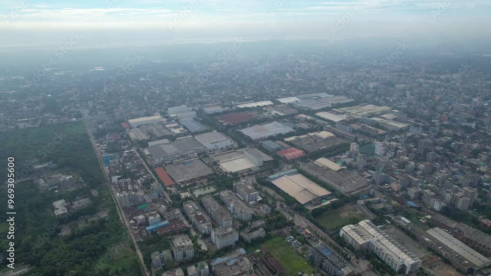 Aerial view of the Export Processing Zone (EPZ) of Dhaka, Bangladesh on a foggy day Aerial view of the Export Processing Zone (EPZ) of Dhaka, Bangladesh on a foggy day