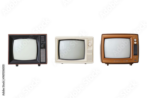 Trois télévisions vintage sur fond transparent PNG photo