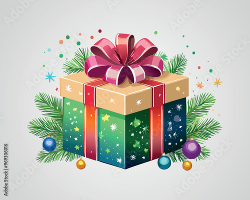 Festive Gift Box with Holiday Decorations: Christmas Celebration Theme