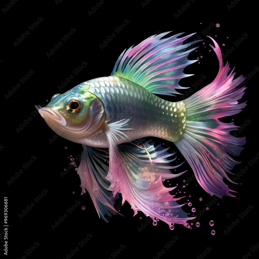 A colorful, artistic depiction of a fish with vibrant, flowing fins against a dark background. A colorful, artistic depiction of a fish with vibrant, flowing fins against a dark background.