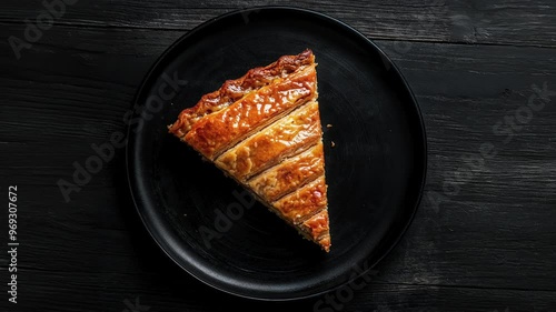 Slice of Galette des Rois on Black Plate