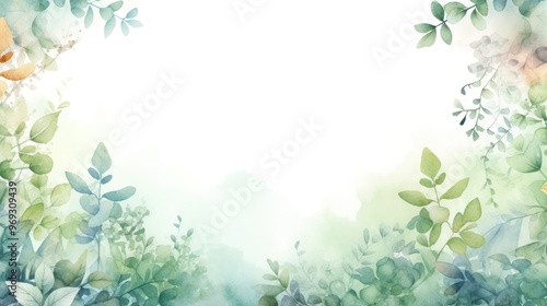 Leaves and flowers frame background with space for text, design. Invitation and greeting cards. Copy space. Botanical elegance. Aesthetic appearance. Cozy atmosphere