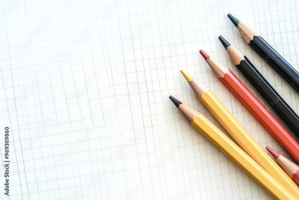 Pencils and eraser on blank Graph paper sheet background Copy space Template Mock up with generative ai Pencils and eraser on blank Graph paper sheet background Copy space Template Mock up with generative ai