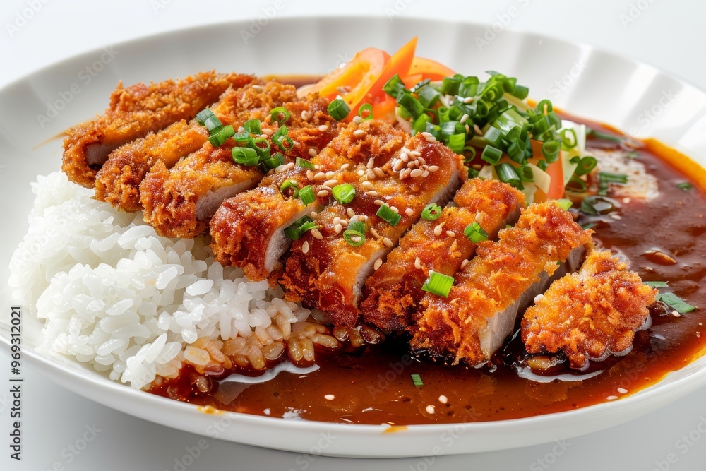Japanese katsu curry with breaded pork cutlet and rice Japanese katsu curry with breaded pork cutlet and rice