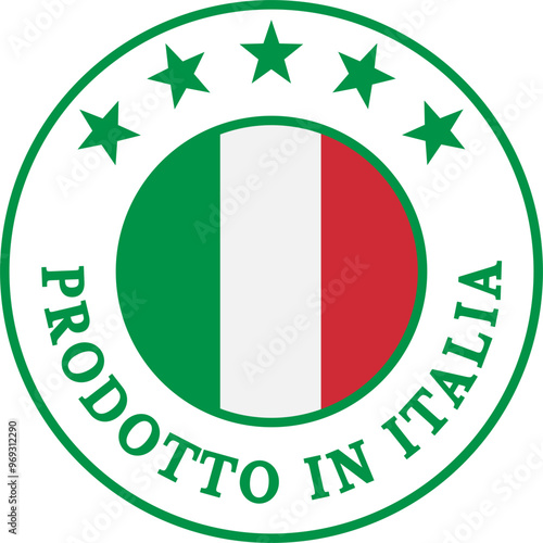 Prodotto in Italia, distintivo, adesivo o icona che simboleggia la qualità e l'origine dei prodotti italiani. SVG scalabile per il web.. Alta risoluzione	
