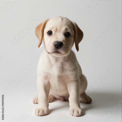 cute Adorable Puppy Sitting on white background