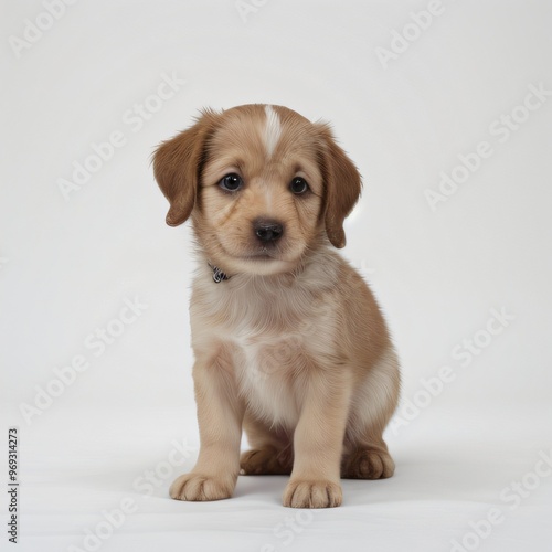 cute Adorable Puppy Sitting on white background