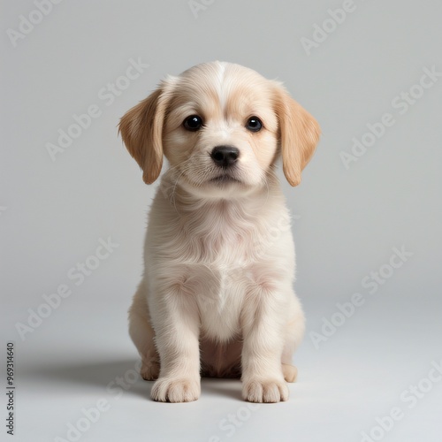 cute Adorable Puppy Sitting on white background