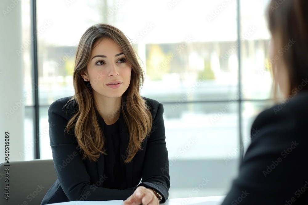 Businesswoman conversation interview office. Businesswoman conversation interview office.