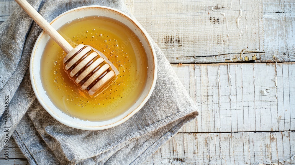 a bowl with honey and a wooden spoon a bowl with honey and a wooden spoon