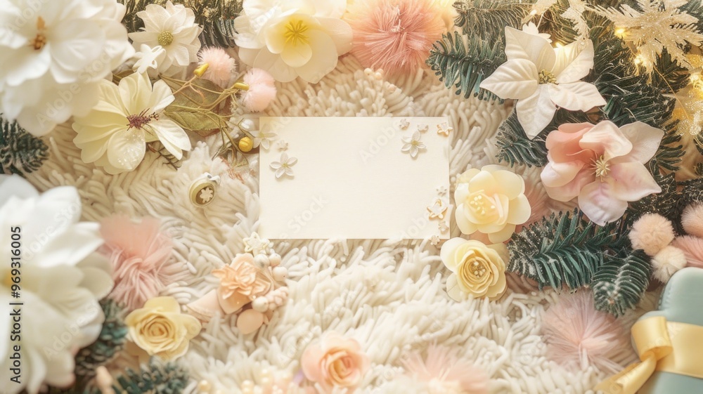 Blank Card Surrounded by Elegant Floral and Festive Decorations Blank Card Surrounded by Elegant Floral and Festive Decorations