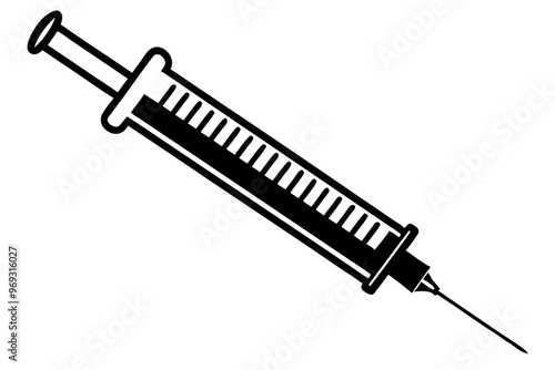 Syringe injection icon, Syringe with needle, Syringe silhouette vector
