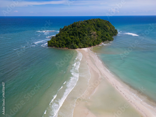 Aerial view of the scenic Kelambu Beach Jalan Kelambu, on a sunny day in Kudat, Sabah, Malaysia photo