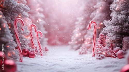 15. Winter wonderland Christmas backdrop featuring candy canes and a magical holiday setting