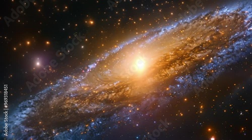 Space background with spiral galaxy and stars 4k