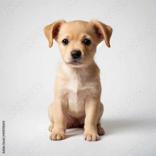 cute Adorable Puppy Sitting on white background