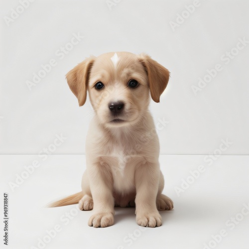 cute Adorable Puppy Sitting on white background