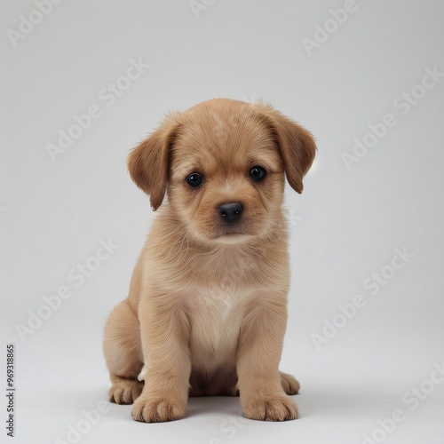 cute Adorable Puppy Sitting on white background