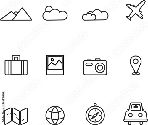travel and tourism editable stroke icon sets. Vacation. Vector elements.