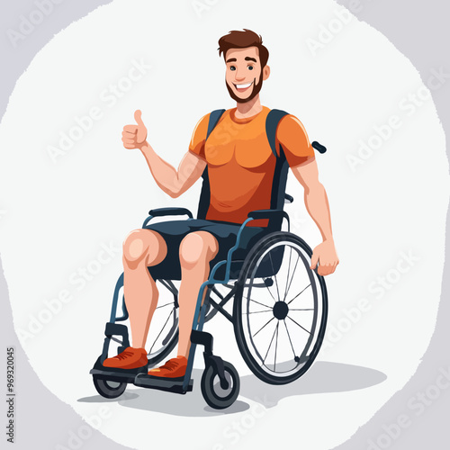 Illustration of man wheelchair smiling. Parasports.