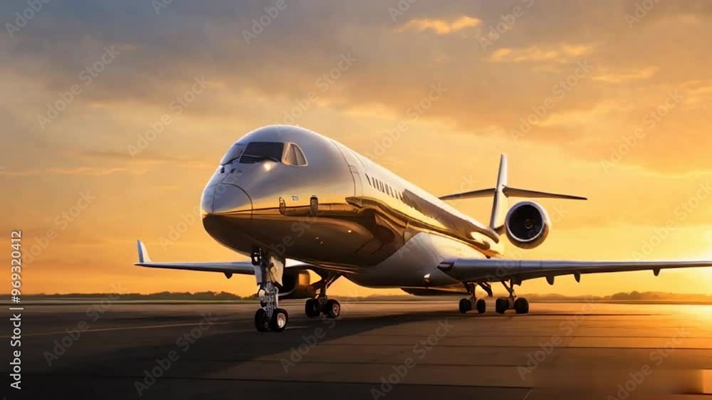 A sleek airplane descending gracefully towards the runway as the sun sets in the background. A sleek airplane descending gracefully towards the runway as the sun sets in the background.