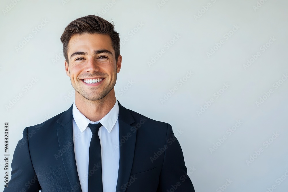 Portrait of handsome caucasian man in formal suit looking at camera smiling with toothy smile isolated in white background. Confident businessman ceo boss freelancer manager with generative ai Portrait of handsome caucasian man in formal suit looking at camera smiling with toothy smile isolated in white background. Confident businessman ceo boss freelancer manager with generative ai