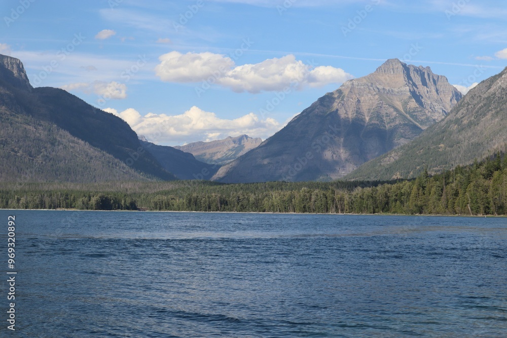 Mountain landscape with a clear blue sky and calm lake. Mountain landscape with a clear blue sky and calm lake.