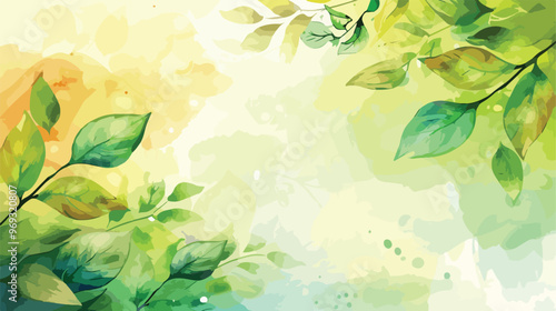 Watercolor Background with Leaves