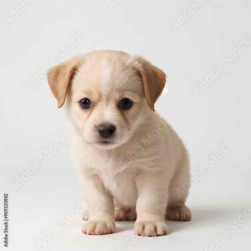 cute Adorable Puppy Sitting on white background