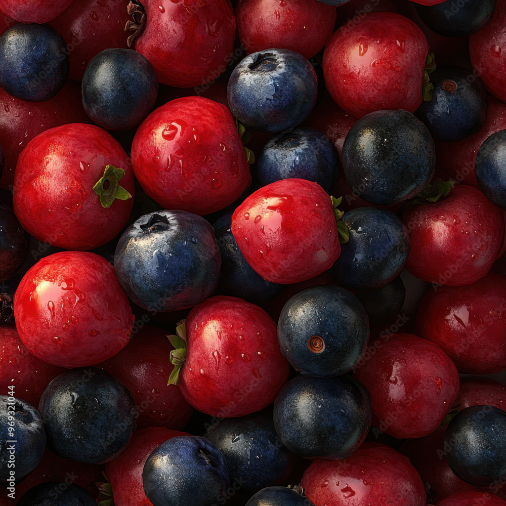 Close-up of fresh red and blue berries with water droplets, showcasing vibrant colors and textures, perfect for food and health concepts. Close-up of fresh red and blue berries with water droplets, showcasing vibrant colors and textures, perfect for food and health concepts.